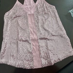 Miduo women’s baby pink sequins top. Camisole tank top with straps, V neck